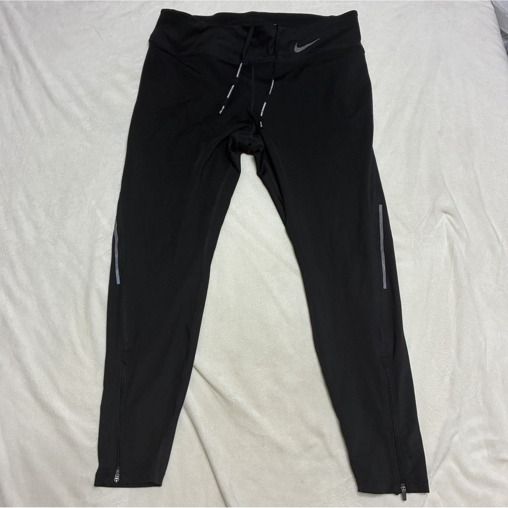 Nike Dri-FIT Women XL Black Running Leggings Ankle Zip Drawstring Reflective